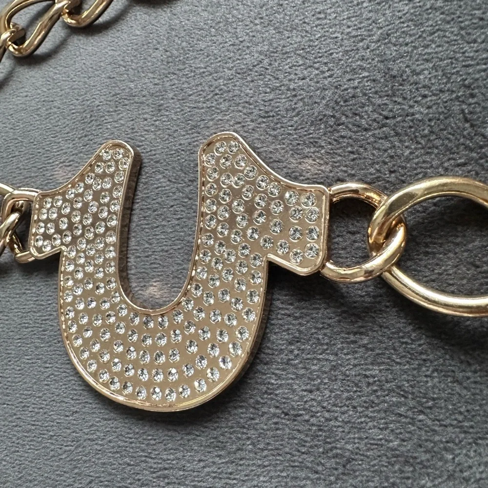 🆕True Religion Gold Horseshoe Chain Statement Belt